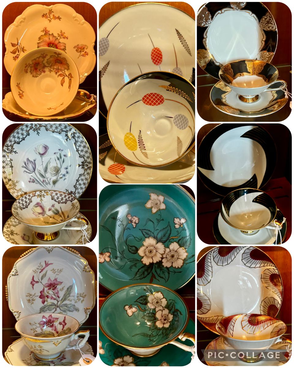 Vintage Porcelain Tea Trios -tea cup, saucer, luncheon/dessert plate 