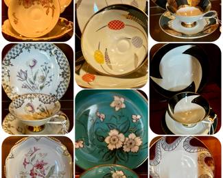 Vintage Porcelain Tea Trios -tea cup, saucer, luncheon/dessert plate 