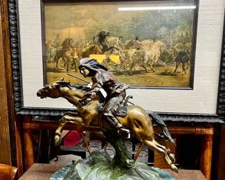 Signed Bronze Sculpture by Antoine Bofill, βThe Horse Fairβ by Rosa Bonheur Colored Print Framed
