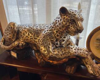 Vintage Lβ Argenta Silver Played Jaguar on Wood-like Base
