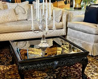 Square Black Enameled Glass Too Coffee Table