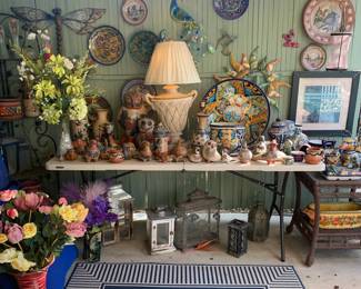 Extraordinary Collection of Peruvian and Mexican Pottery, Silk Flower Collection, and Carriage Style Candle Holders