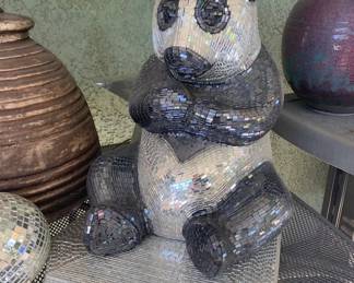 Large Black and White Mirrored Panda Statue