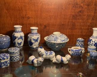 Collection of Miniature Blue and White Asian Pottery