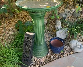 Smith and Hawkin Green Ceramic Bird Bath and Pedestal