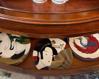 Fitz and Floyd “Golden Tancho Stork” Dessert Plates, Fitz and Floyd “Geisha” Dessert Plates, and Fitz and Floyd “Royal Tsuru” Dessert Plates