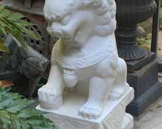 White Marble Foo Dogs, a Pair