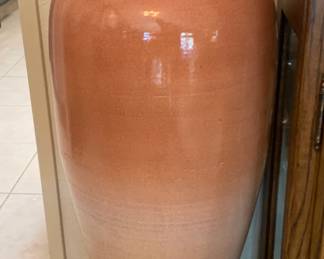 Large Two-tone Salmon Colored Raku Pottery with Lid