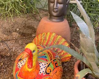 Large Hand Painted Mexican Ceramic Turkey Statue