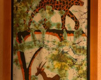 Large Vintage African Batik Wall Hanging, Framed