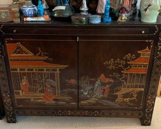 Red Lantern Artisan Crafted Red Lacquer Slant Sideboard with Pullout Shelf