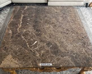 Large AUTHENTIC marble coffee table w/ ornate footing. Area rug 