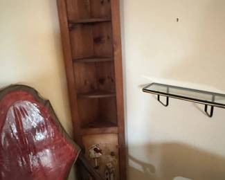 Wooden Corner Shelf with Decorative Panel