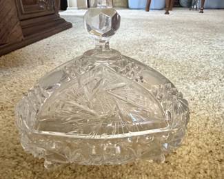 Cut Crystal Candy Dish with Lid Pinwheel Pattern