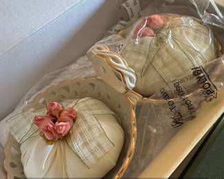 Decorative Ceramic Trinket Dish with FabricWrapped Ornaments