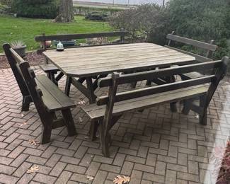 Wooden Picnic Table and Bench Set