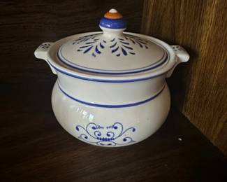 Viana Do Castelo Hand Painted Blue and White Ceramic Casserole Dish with Lid