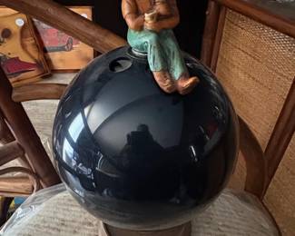 Vintage Ceramic Figurine on Bowling Ball Ashtray
