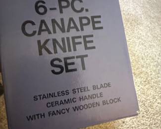 Piece Canap Knife Set with Ceramic Handles and Wooden Block second image