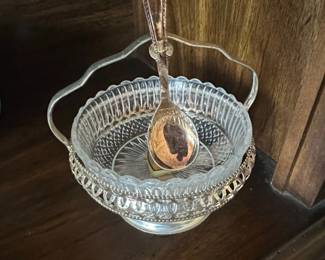 Mayell Queen Anne SilverPlated Glass Jam Dish with Spoon