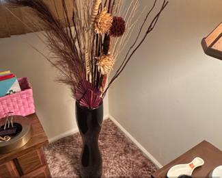 Tall Black Ceramic Vase with Dried Floral Arrangement