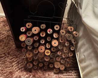 Vintage Thread Spool Display Rack with Assorted Spools