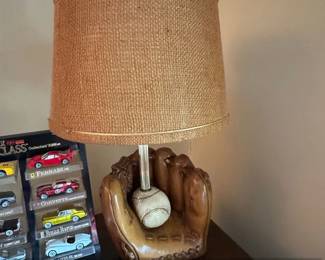 Vintage Baseball Glove and Ball Chalkware Table Lamp