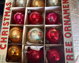 Vintage Fantasia Brand 12 Glass Christmas Tree Ornaments in Original Box