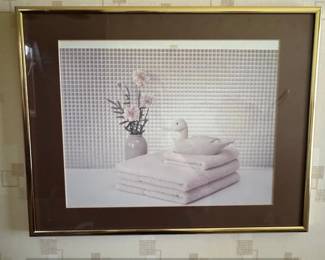 Framed Print of Flowers and Duck on Towels