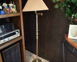 Vintage Brass Floor Lamp with Adjustable Arm and Pleated Shade