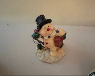 Resin Snowman Figurine with Top Hat and Gift