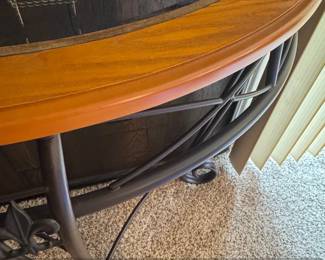 HalfMoon Console Table with Wood Top and Wrought Iron Base second image