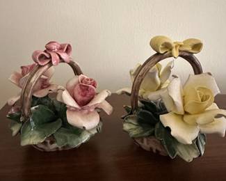 Nuova Capodimonte Porcelain Rose Baskets Set of