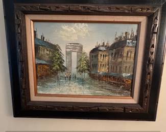 Parisian Street Scene Painting with Arc de Triomphe