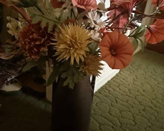 Vintage Metal Vase with Artificial Flowers second image