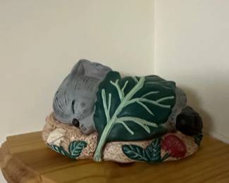 Sleeping Koala Figurine with Leaf and Flowers