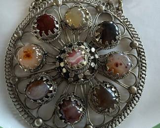 Vintage Scottish Agate Brooch Pendant Necklace second image