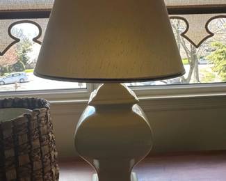 Cream Ceramic Ginger Jar Table Lamp with Tapered Shade
