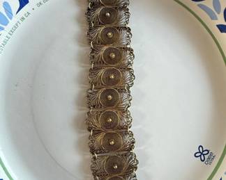 Vintage Mexican Gold Tone Filigree Link Bracelet