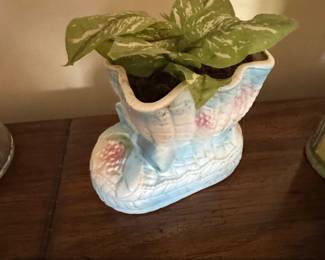 Vintage Rubens Blue Ceramic Baby Bootie Planter