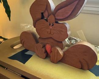 Wooden Easter Bunny Figurine with Carrot