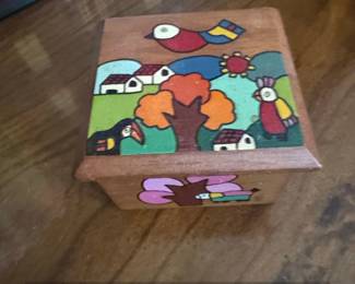 HandPainted Wooden Trinket Box El Salvador Folk Art