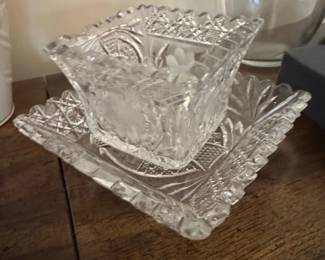 Antique Cut Glass Compote with Underplate