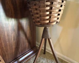 Vintage Woven Wood Plant Stand Basket