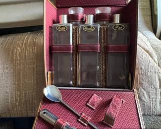 Vintage Portable Liquor Decanter Set with Case and Bar Tools