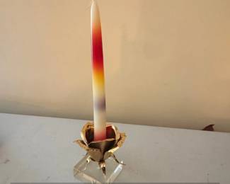 Crystal and Gold Tone Rose Candlestick with Ombre Candle