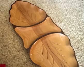 Monkey Pod Wood Leaf Shaped Divided Serving Tray