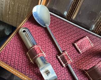 Vintage Portable Liquor Decanter Set with Case and Bar Tools third image