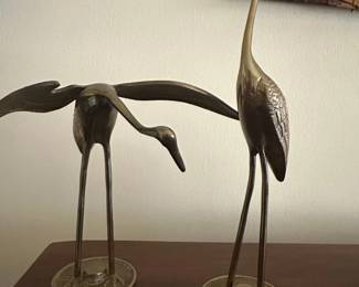 Mid Century Brass Crane Figurines Set of , Made in Korea