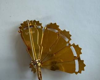 Vintage Damascene Fan Brooch Made in Spain second image